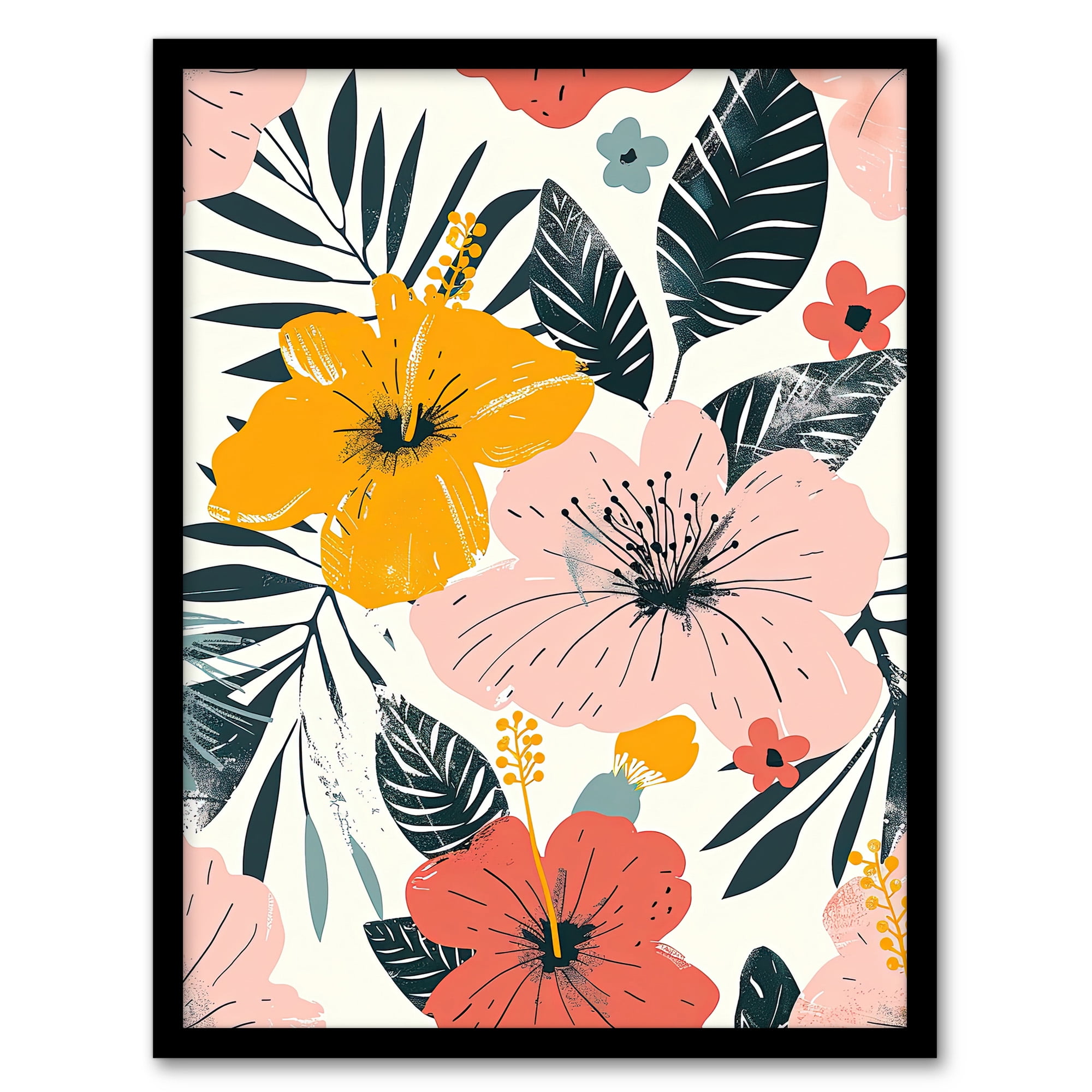 Artery8 Hibiscus Flower Pink Orange Blue Floral Pattern For Living Room ...