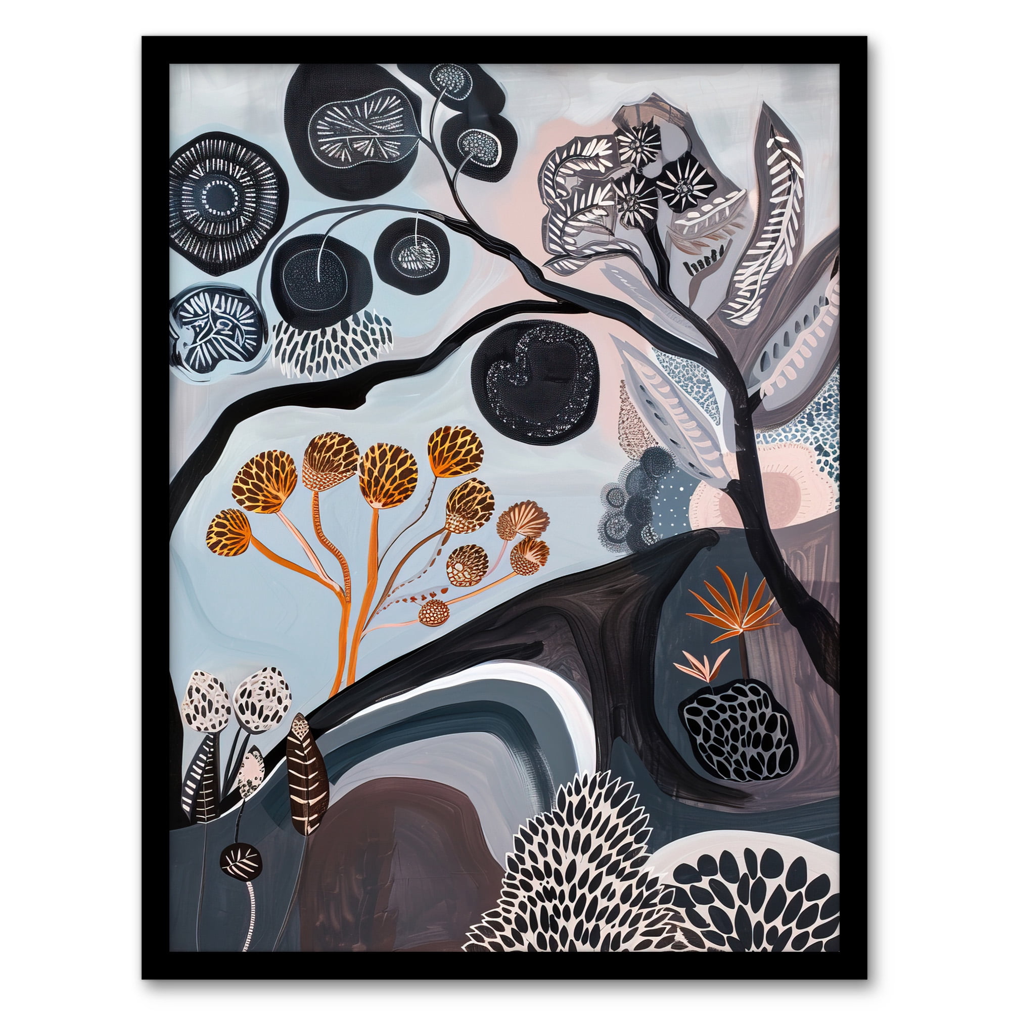 View of Artery8 Hillside Tree Pattern Country Folk Art Landscape Living Room ...