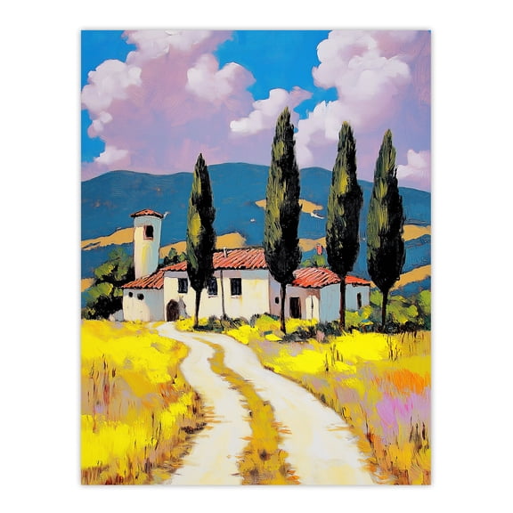 Artery8 Italian Countryside Villa Cypress Trees Landscape Living Room Unframed Wall Art Print Poster Home Decor