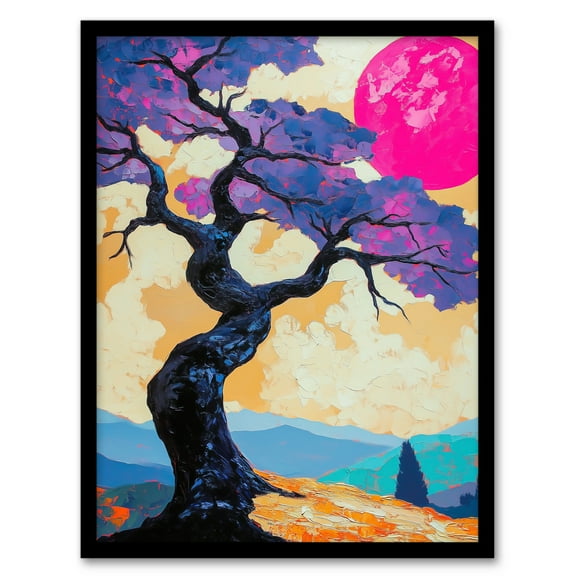 Artery8 Jacaranda Purple Flower Tree Sunset Landscape Living Room Art Print Framed Poster Wall Decor 12x16 inch