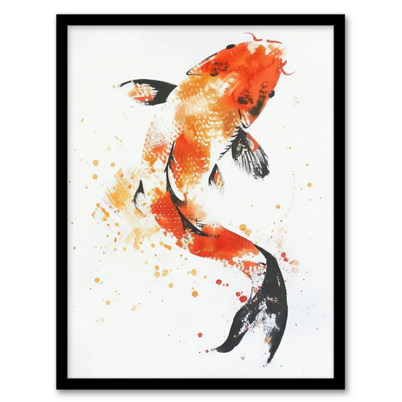 Artery8 Japanese Koi Carp Fish Orange Black Watercolour Bathroom Toilet Art Print Framed Poster Wall Decor 12x16 inch