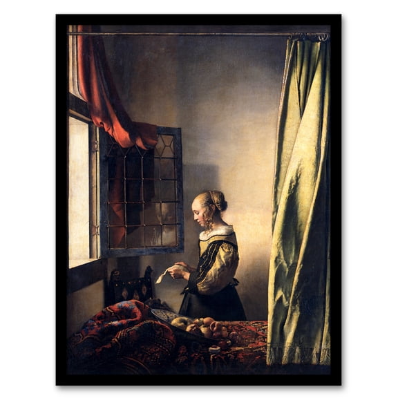 Artery8 Johannes Vermeer Girl Reading Letter by Open Window Framed Wall Art Print Home Décor A4
