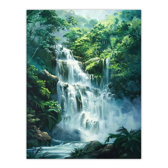 Artery8 Jungle Waterfall Amazon Rainforest Landscape Living Room Extra Large XL Wall Art Poster Print