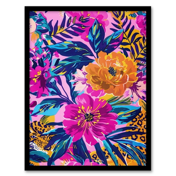 Artery8 Leopard Hiding in Floral Pattern Design For Living Room Art Print Framed Poster Wall Decor 12x16 inch