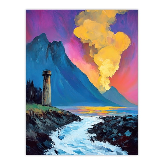 Artery8 Lighthouse by Volcano Iceland Coastal Landscape Living Room Unframed Wall Art Print Poster Home Decor