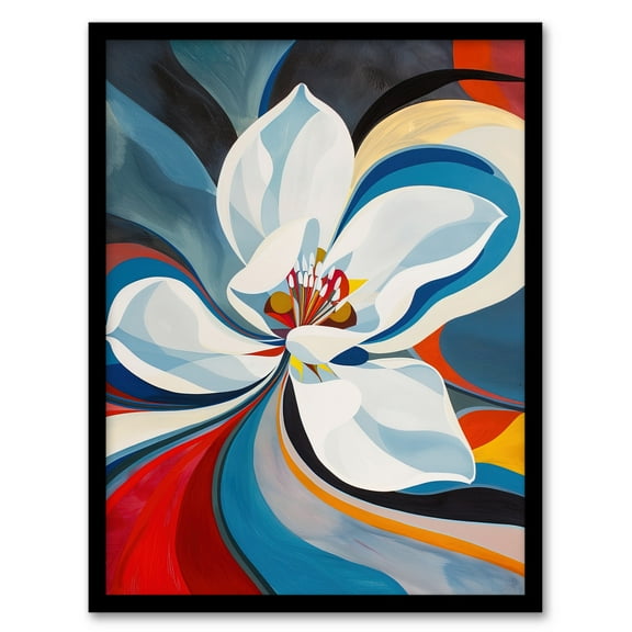Artery8 Lily Flower Blue Red Orange Abstract Floral Living Room Art Print Framed Poster Wall Decor 12x16 inch