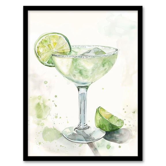 Artery8 Lime Green Margarita Cocktail Modern Watercolour Kitchen Artwork Framed Wall Art Print A4