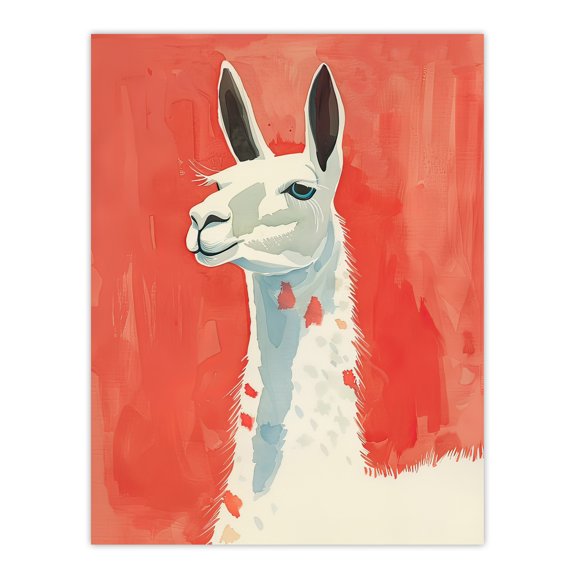 Artery8 Llama Drama Red Watercolour Animal Portrait Living Room Extra Large XL Wall Art Poster Print