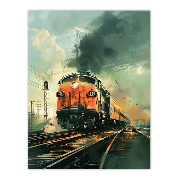 Artery8 Locomotive Train Front View Railway Painting Living Room Unframed Wall Art Print Poster Home Decor Premium