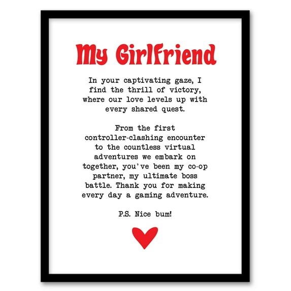 Artery8 Love Poem Gamer Nerd Girlfriend Romantic Poetry Bedroom Artwork Framed Wall Art Print A4