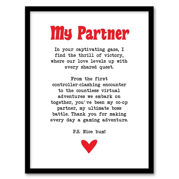 Artery8 Love Poem Gamer Nerd Partner Romantic Poetry Fun Bedroom Art Print Framed Poster Wall Decor 12x16 inch