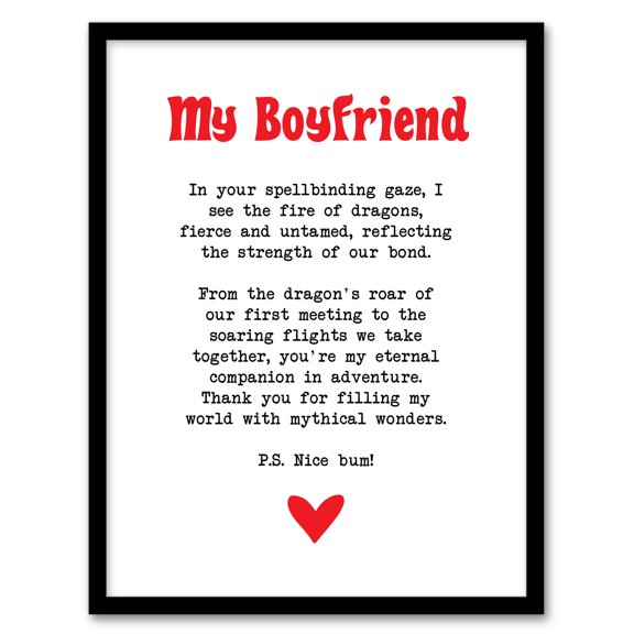 Artery8 Love Poem Role Play Game Nerd Boyfriend Romantic Bedroom Art Print Framed Poster Wall Decor 12x16 inch