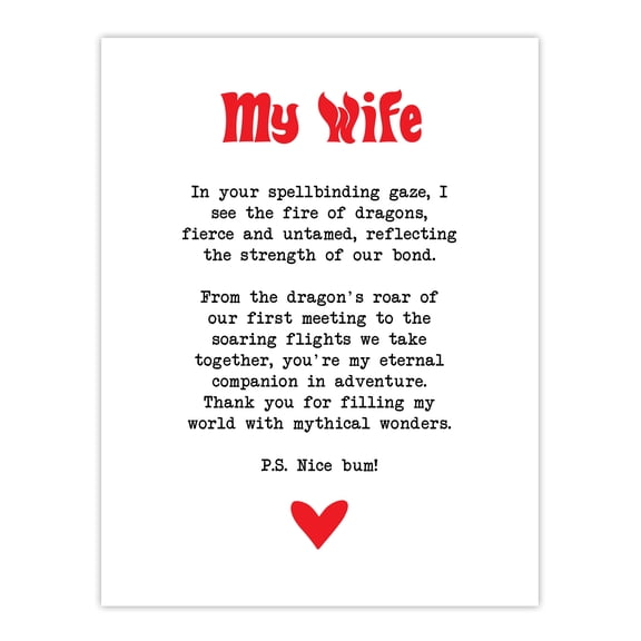 Artery8 Love Poem Role Play Game Nerd Wife Romantic Bedroom Unframed Wall Art Print Poster Home Decor Premium