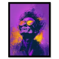 Artery8 Man with Sunglasses Purple Gold Portrait Painting For Living Room Art Print Framed Poster Wall Decor 12x16 inch