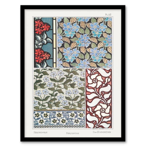 Artery8 Maurice Pillard Verneuil Periwinkle Flower Pattern Framed Wall Art Print Home Décor A4