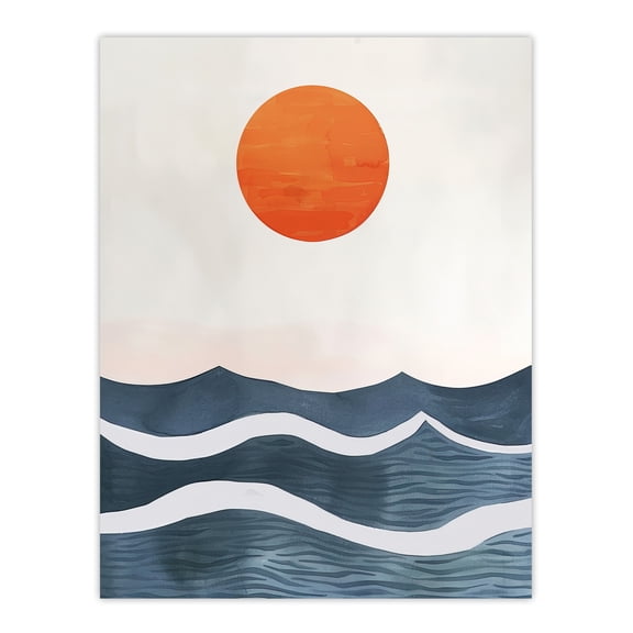 Artery8 Minimalist Large Sunset Sun Over Ocean Waves Bathroom Toilet Unframed Wall Art Print Poster Home Decor Premium