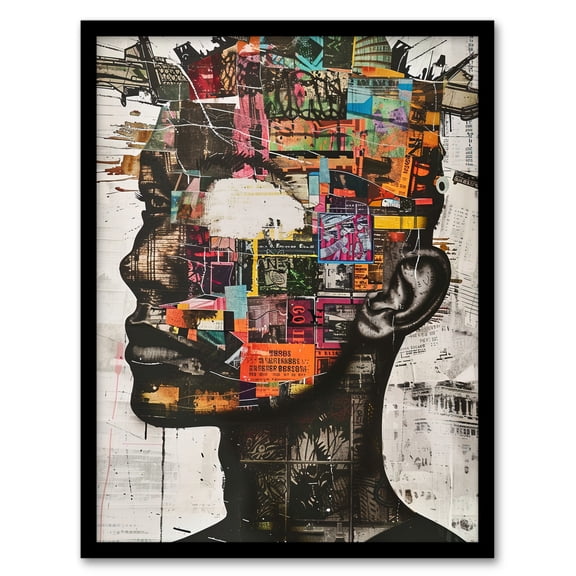 Artery8 Modern Art Punk Portrait Collage Bold Statement Living Room Art Print Framed Poster Wall Decor 12x16 inch