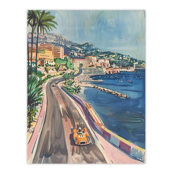 Artery8 Monaco Motor Sport Race Track Cityscape Painting Man Cave Unframed Wall Art Print Poster Home Decor Premium