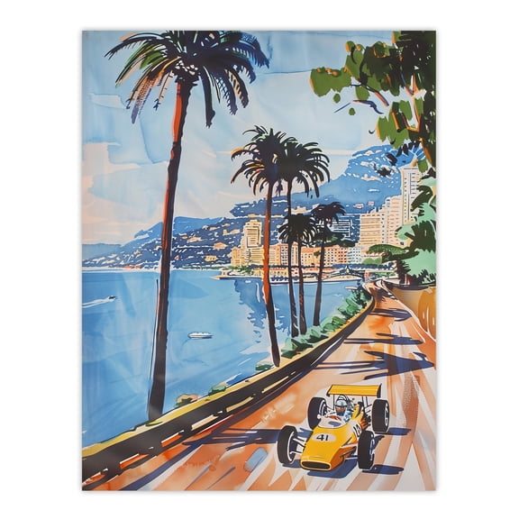 Artery8 Motor Sport Race Monaco Watercolour 1973 Vintage Man Cave Extra Large XL Wall Art Poster Print