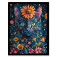 thumbnail image 1 of Artery8 Mystic Cat in Flowers Hippy Night Abstract Animal For Living Room Artwork Framed Wall Art Print A4, 1 of 5