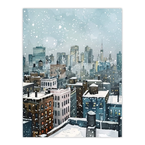 Artery8 New York City Rooftops Winter Snow Cityscape Living Room Unframed Wall Art Print Poster Home Decor Premium