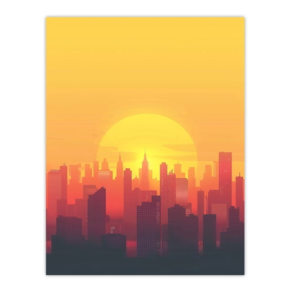 Artery8 New York City Sunset Cityscape Skyline Design Living Room Unframed Wall Art Print Poster Home Decor Premium