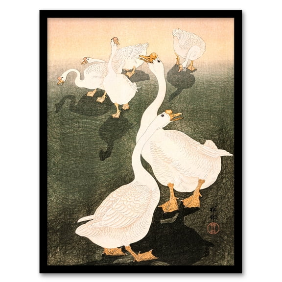 Artery8 Ohara Koson A Flock Of Grazing Geese 1926 Framed Wall Art Print Home Décor A3