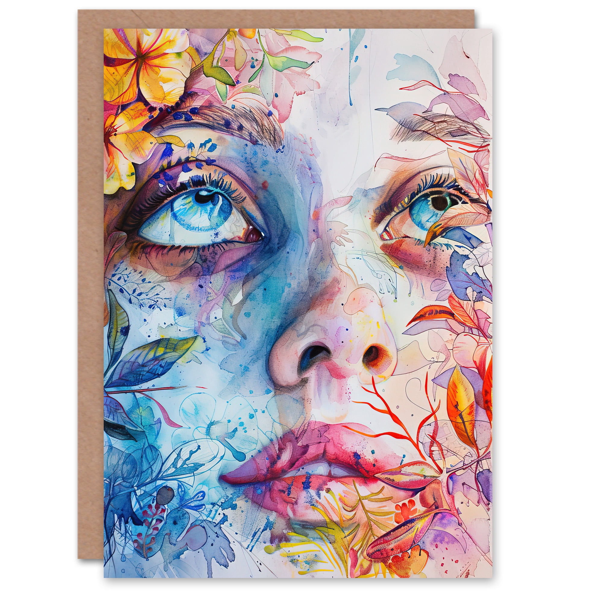 Artery8 One With Nature Woman Close Up Face Floral Greeting Birthday ...