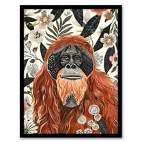 Artery8 Orangutan in Floral Jungle Bright Watercolour Living Room Art Print Framed Poster Wall Decor 12x16 inch