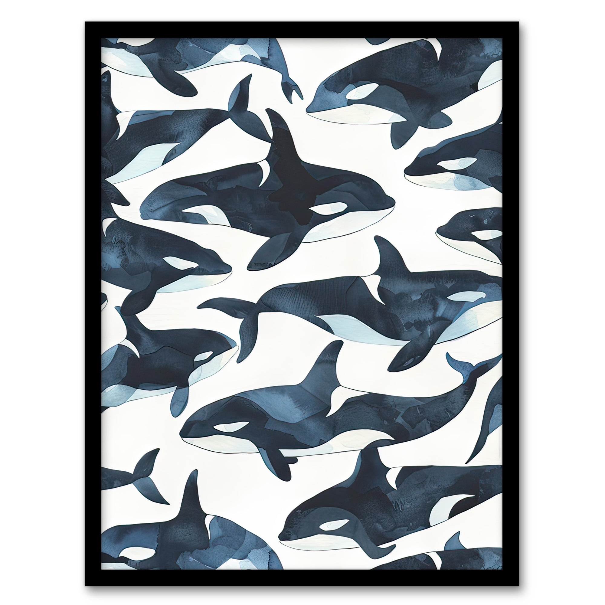 Tarjeta De Felicitación Artery8 Orca Ballena Asesina Con Flores Acuarela - 17.5x12.5 Cm, Papel Premium, Blanco Por Dentro