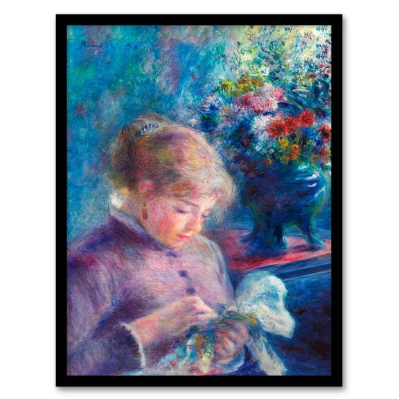 Artery8 Pierre Auguste Renoir Young Woman Sewing Framed Wall Art Print Home Décor A4