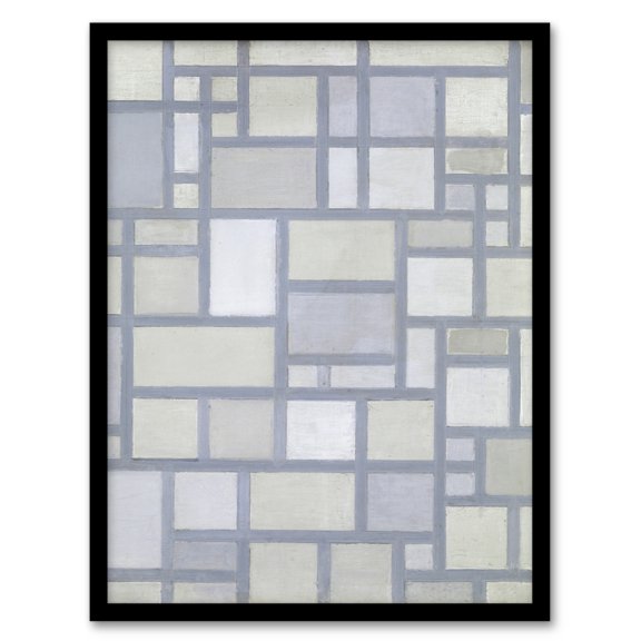 Artery8 Piet Mondrian Abstract Composition with Gray lines Framed Wall Art Print Home Décor A4