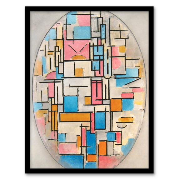 Artery8 Piet Mondrian Composition in Oval with Color Planes Framed Wall Art Print Home Décor A4