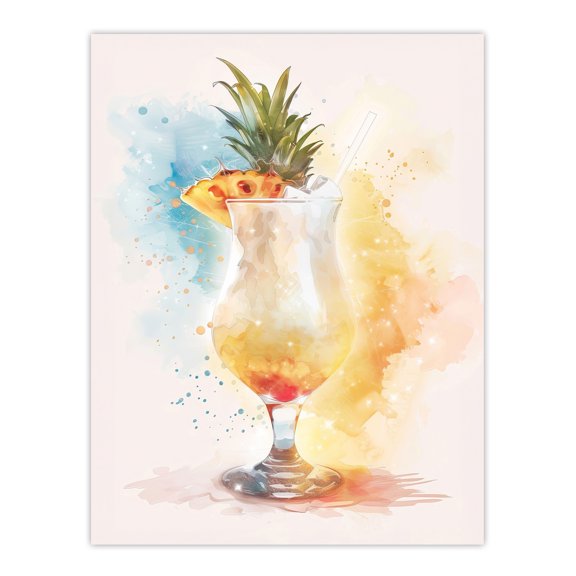 Artery8 Pina Colada Pineapple Slice Cocktail Watercolour Kitchen Unframed Wall Art Print Poster Home Decor Premium