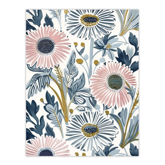 Artery8 Pink Blue Aster Wildflowers Bright Floral Design Living Room Unframed Wall Art Print Poster Home Decor Premium