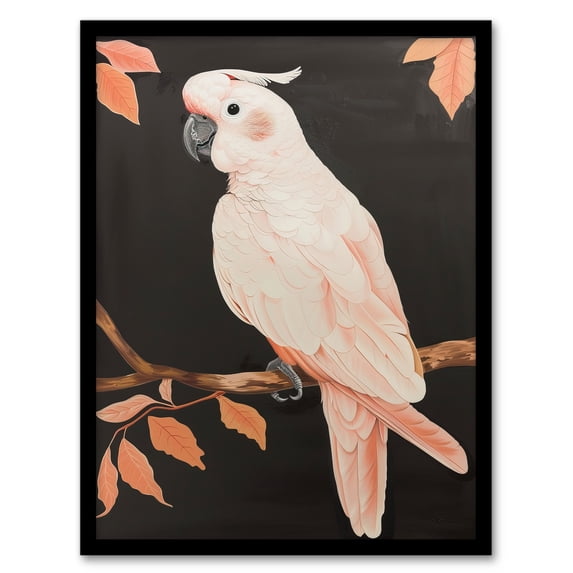 Artery8 Pink Cockatoo Parrot Bird Autumn Branch Painting Living Room Art Print Framed Poster Wall Decor 12x16 inch