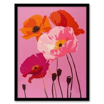 Artery8 Poppy Flower Blooms Orange Pink Floral Design For Living Room Art Print Framed Poster Wall Decor 12x16 inch