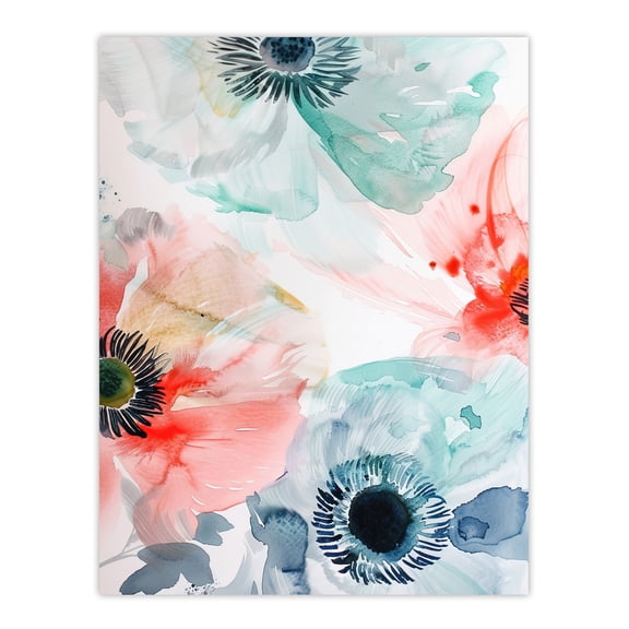 Artery8 Poppy Flowers Teal Blue Red Light Watercolour Living Room Unframed Wall Art Print Poster Home Decor Premium