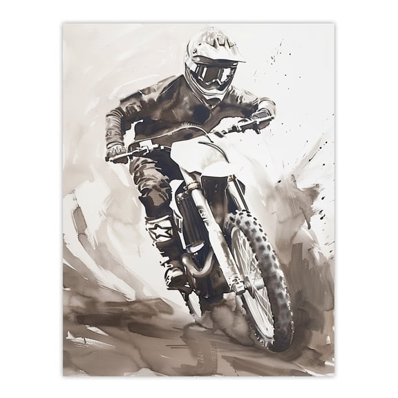 Artery8 Pro Motocross Race Racing Black White Watercolour Man Cave Extra Large XL Wall Art Poster Print