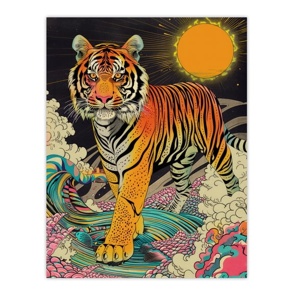 Artery8 Psychedelic Tiger Rainbow Sun Bold Magic Design For Living Room Unframed Wall Art Print Poster Home Decor