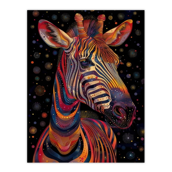 Artery8 Psychedelic Zebra Giraffe Cool Fun Trippy Animal Art For Living Room Unframed Wall Art Print Poster Home Decor