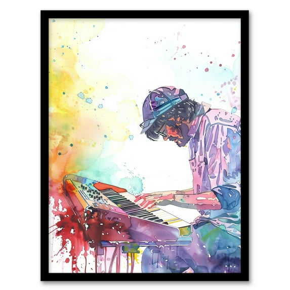 Artery8 Rainbow Modern Watercolour Keyboard Music Living Room Art Print Framed Poster Wall Decor 12x16 inch