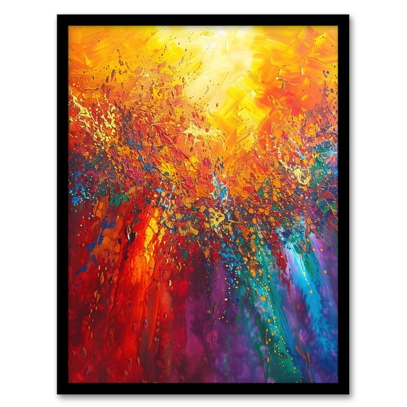 Artery8 Rainbow Sunrise Sunset Wave Abstract Painting Living Room Artwork Framed Wall Art Print A4