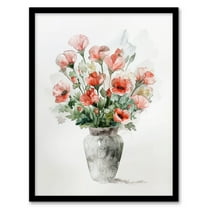 Artery8 Red Anemone Flower Bouquet in Vase Watercolour For Living Room Art Print Framed Poster Wall Decor 12x16 inch