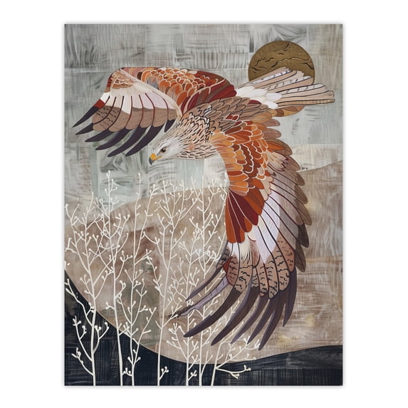 Artery8 Red Kite in Flight Stylised Animal Painting Living Room Extra Large XL Wall Art Poster Print