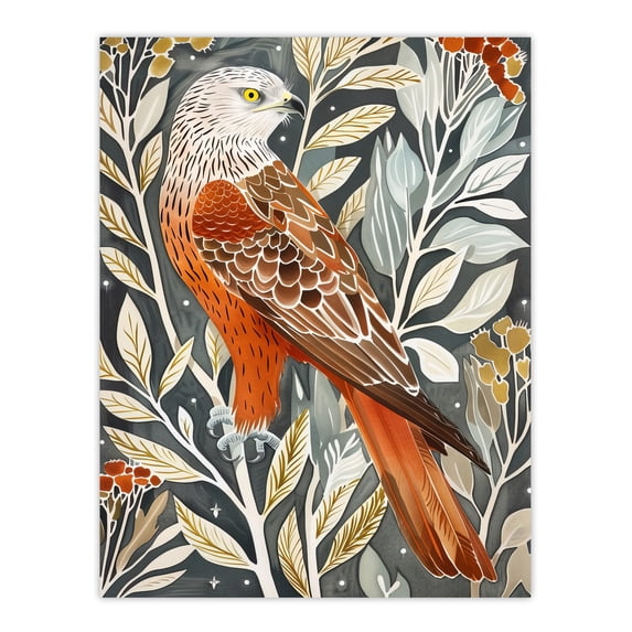 Artery8 Red Kite on Tree Branch Watercolour Portrait Living Room Large Wall Art Poster Print Thick Paper 18X24 Inch
