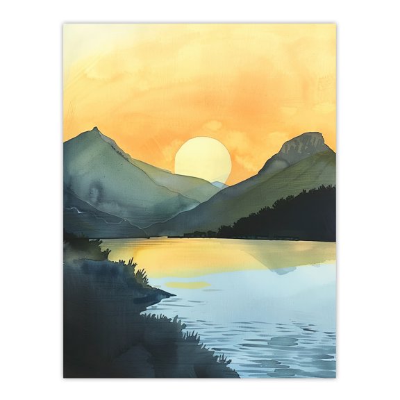 Artery8 Redfish Lake Mountain Landscape Lakeside Sunrise Living Room Unframed Wall Art Print Poster Home Decor Premium
