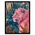 thumbnail image 1 of Artery8 Regal Pink Lion in Teal Blue Gold Tropical Jungle Living Room Artwork Framed Wall Art Print A4, 1 of 3
