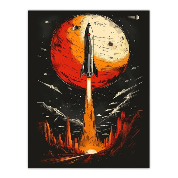 Artery8 Rocket Launch Alien Planets Space Exploration Living Room Extra Large XL Wall Art Poster Print
