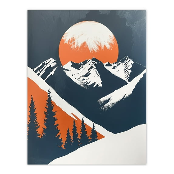 Artery8 Rocky Mountains Forest Sunrise Modern Painting Living Room Large Wall Art Poster Print Thick Paper 18X24 Inch